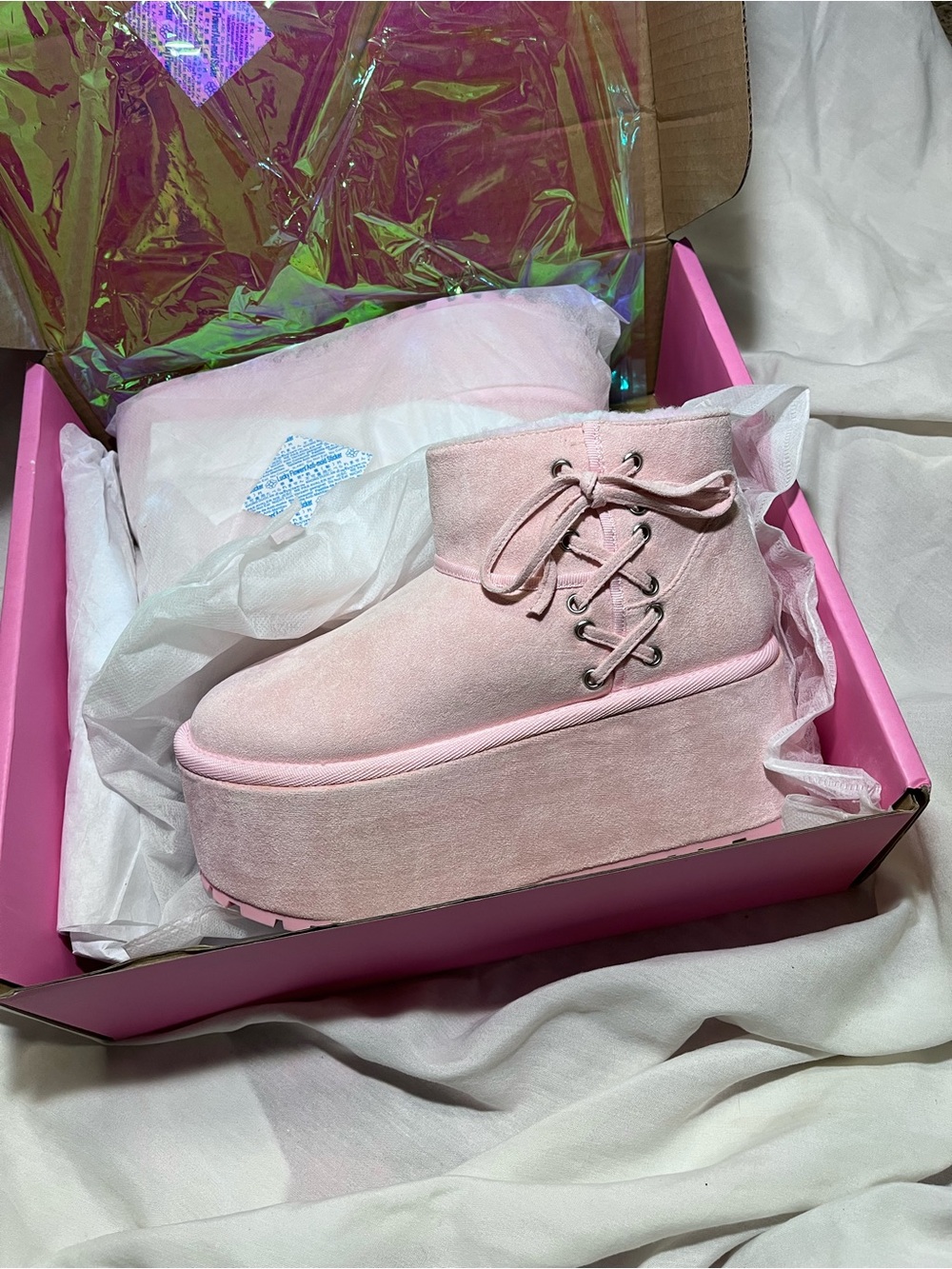 Dolls Kill Popular Lifestyle Pink Suede Platform Ankle Boots